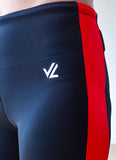 Collant d'aviron JL - unisexe - noir à bande verticale rouge